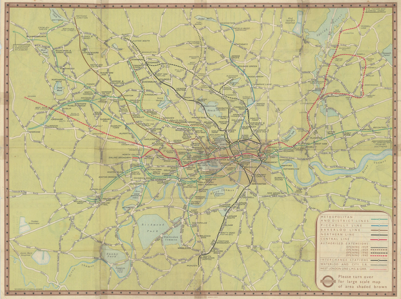 London Transport Underground Railway map #2 1938 old vintage plan chart